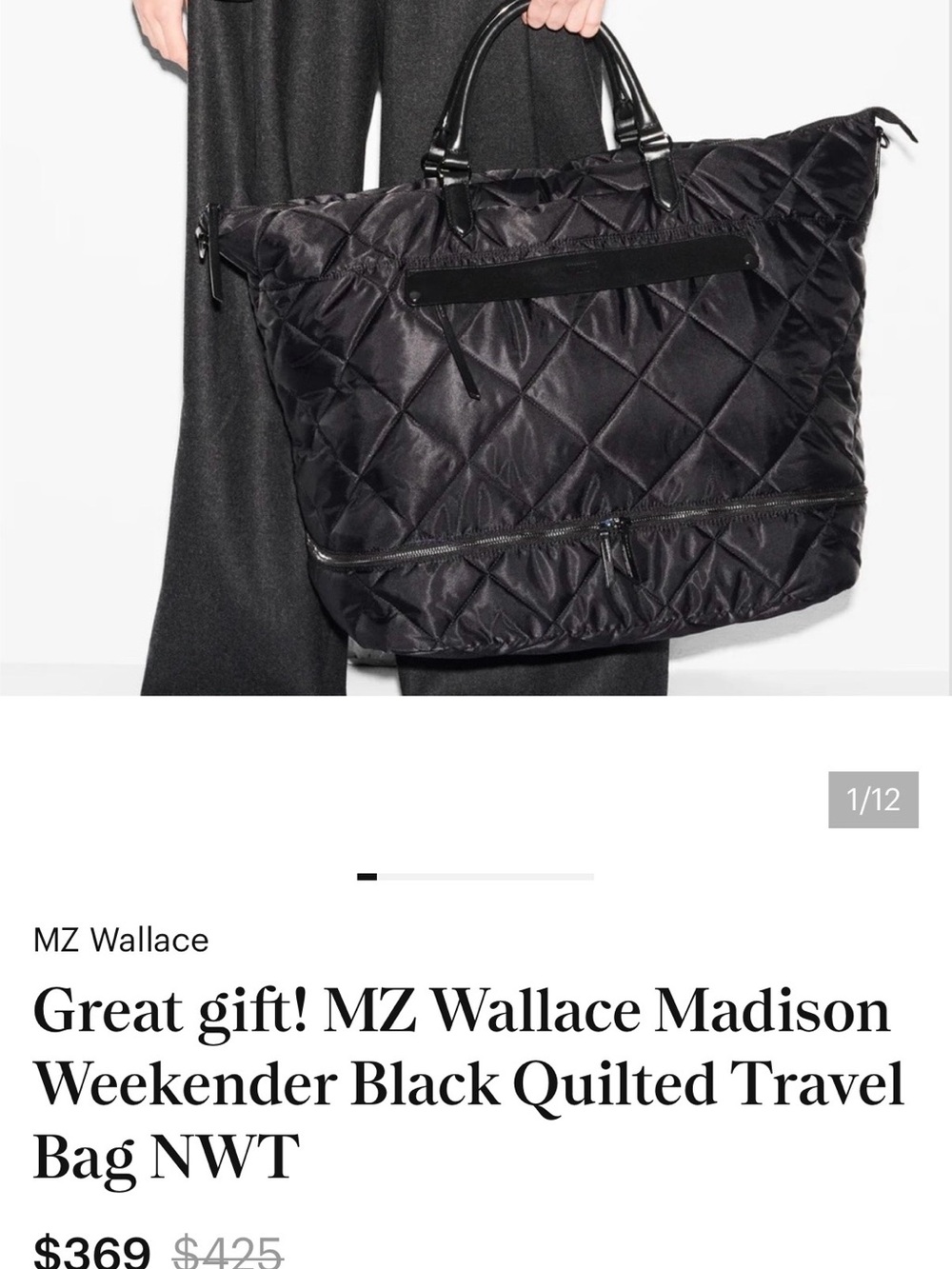 MZ Wallace Black Quilted Tote with Bright Blue Lining